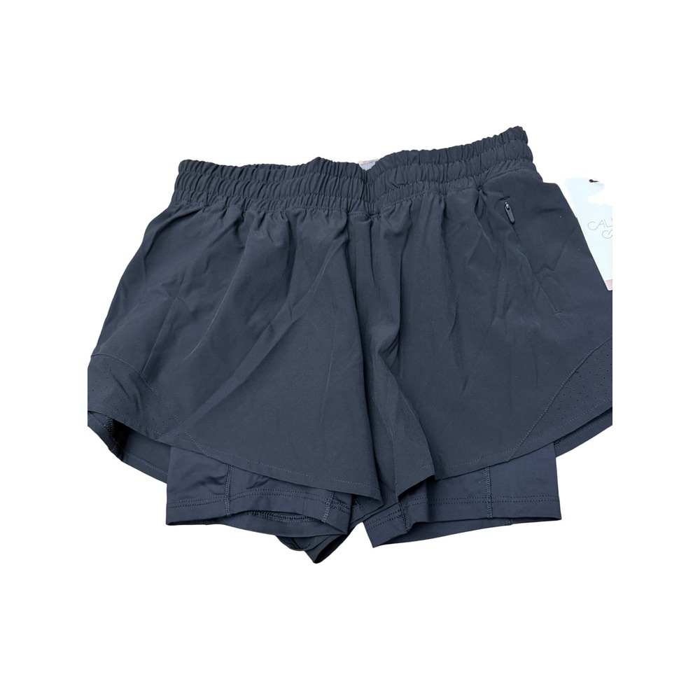 CALIA Women Black Run Mid-Rise 2-In-1 Infinity Shorts 5 Inch Inseam XS NEW - Picture 2 of 6